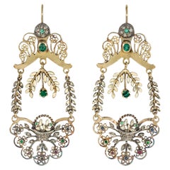 Estate Gold, Multi-Gemstone, and Enamel Antique-Style Giardinetto Earrings