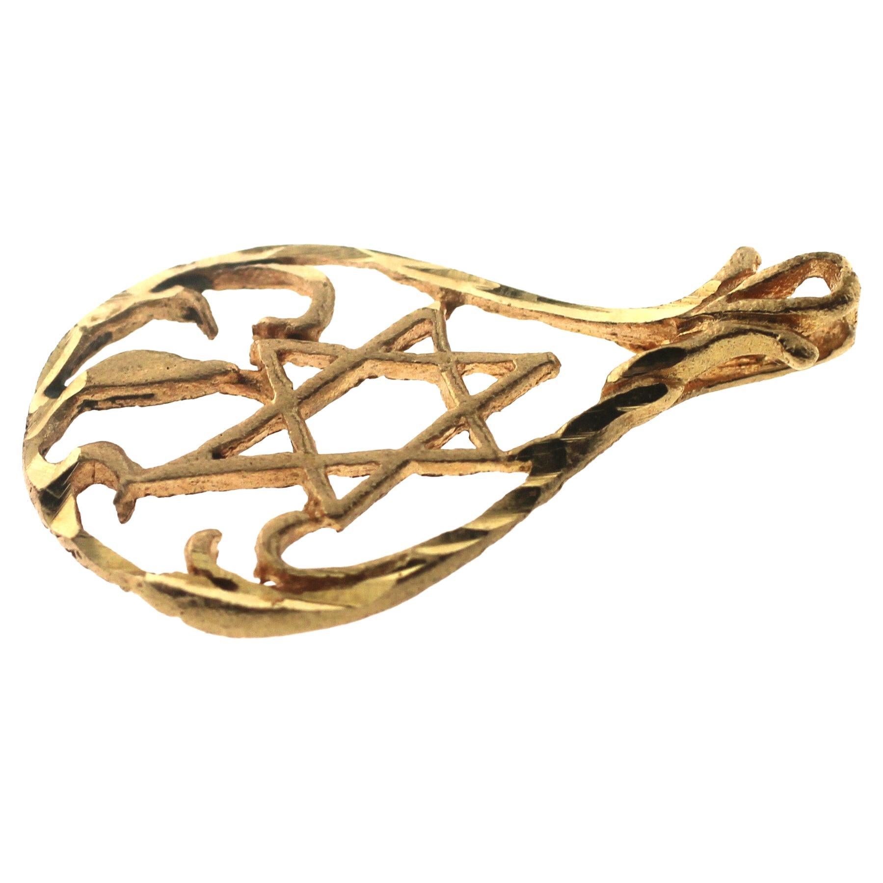 14k Solid Yellow Gold Star Of David Pendant – 12 Tribes Israel Charm, Italian Made