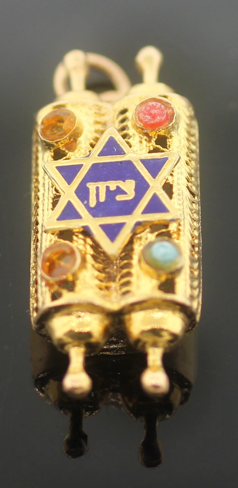 Estate Golden Jewish Mezuzah Pendant Judaica Charm Necklace For Sale at