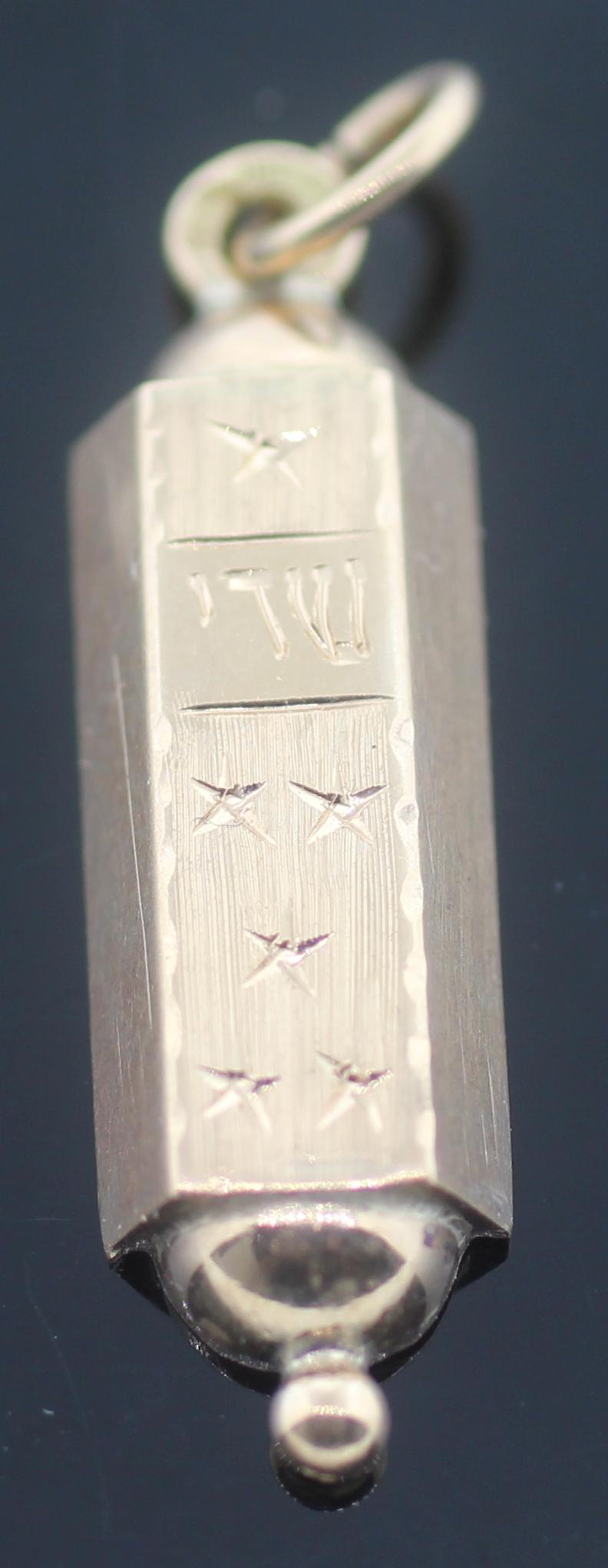 Modern Estate Golden Jewish Mezuzah Pendant Judaica Charm Necklace For Sale