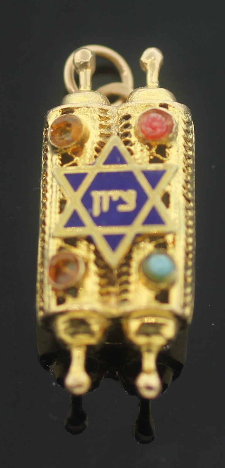 Estate Golden Jewish Mezuzah Pendant Judaica Charm Necklace For Sale at