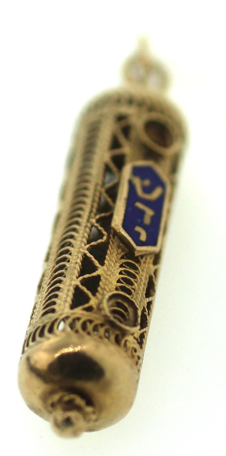 Estate Golden Jewish Mezuzah Pendant Judaica Charm Necklace For Sale at