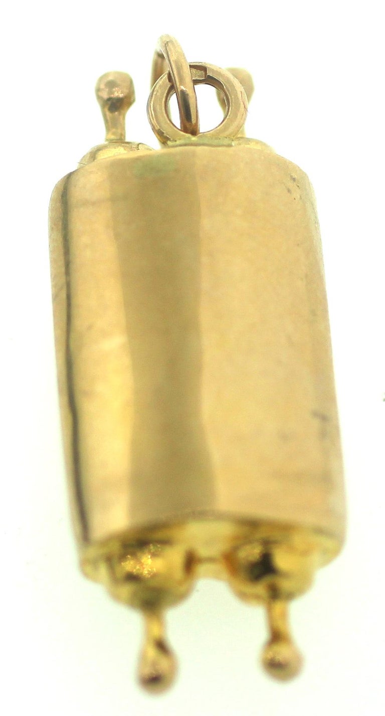 Estate Golden Jewish Mezuzah Pendant Judaica Charm Necklace For Sale at