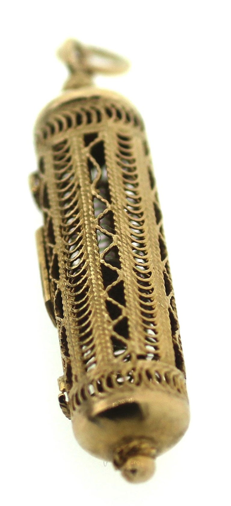 Estate Golden Jewish Mezuzah Pendant Judaica Charm Necklace For Sale at