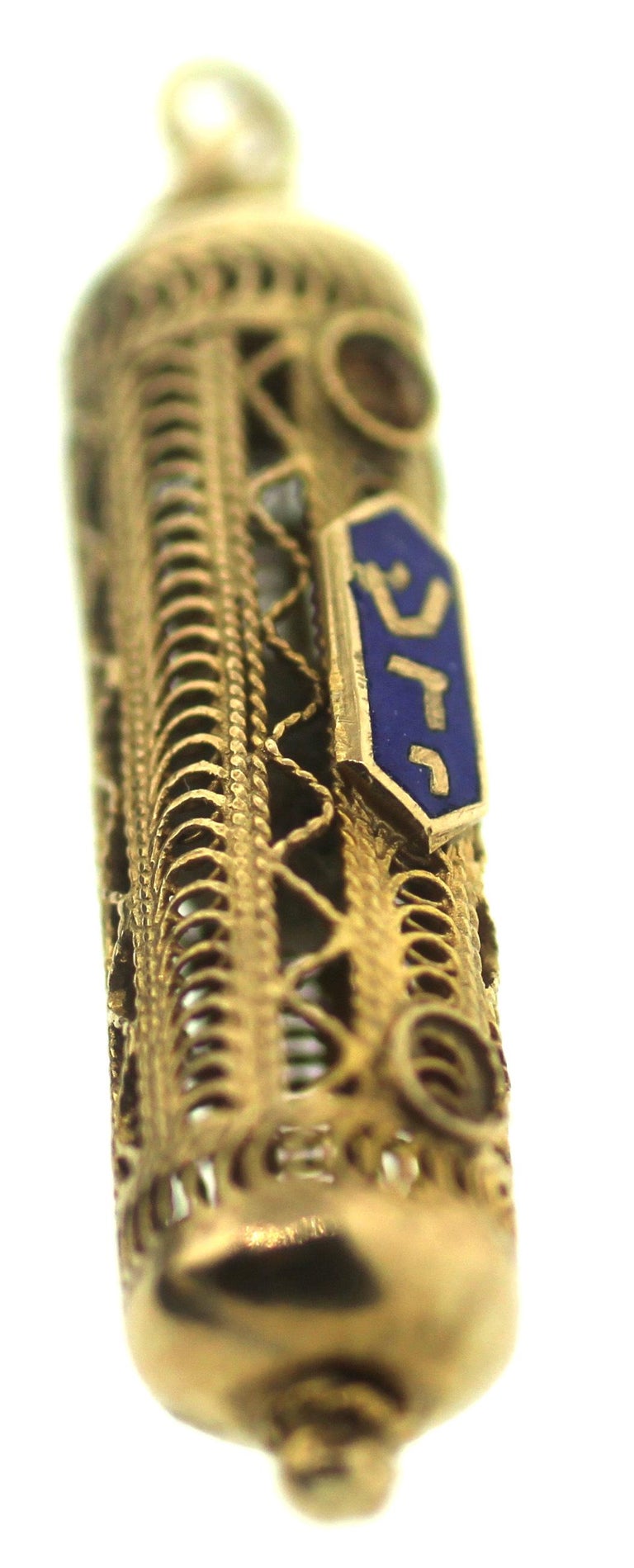 Estate Golden Jewish Mezuzah Pendant Judaica Charm Necklace For Sale at