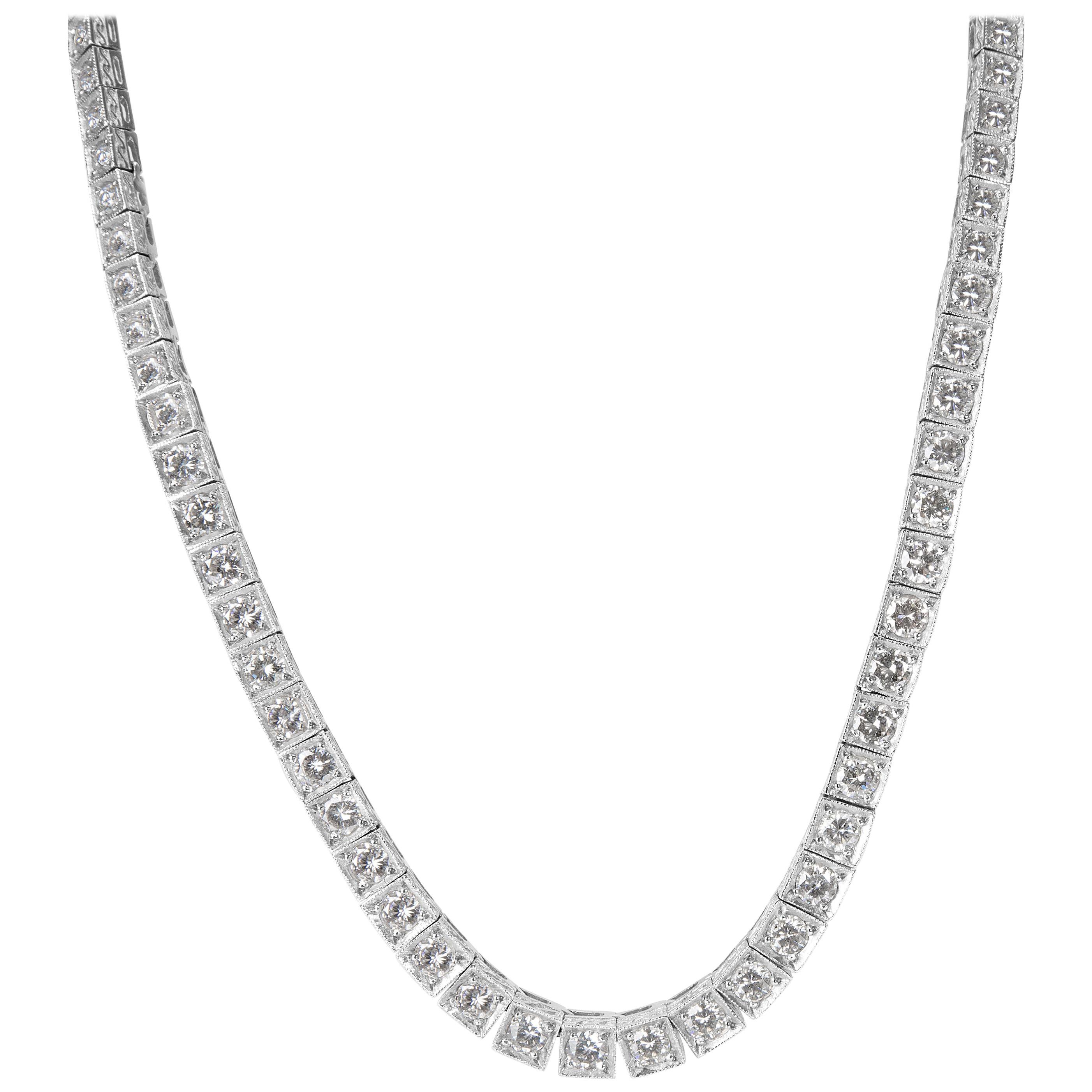 Estate Graduated Diamond Tennis Necklace in Platinum Necklace 11 Carat