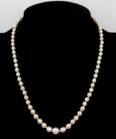 Estate abgestufte weiße Salzwasser Akoya Perle 14K Gold Halskette