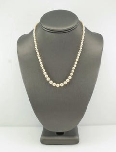 Estate Graduated White Saltwater Akoya Pearl 14K Gold Necklace