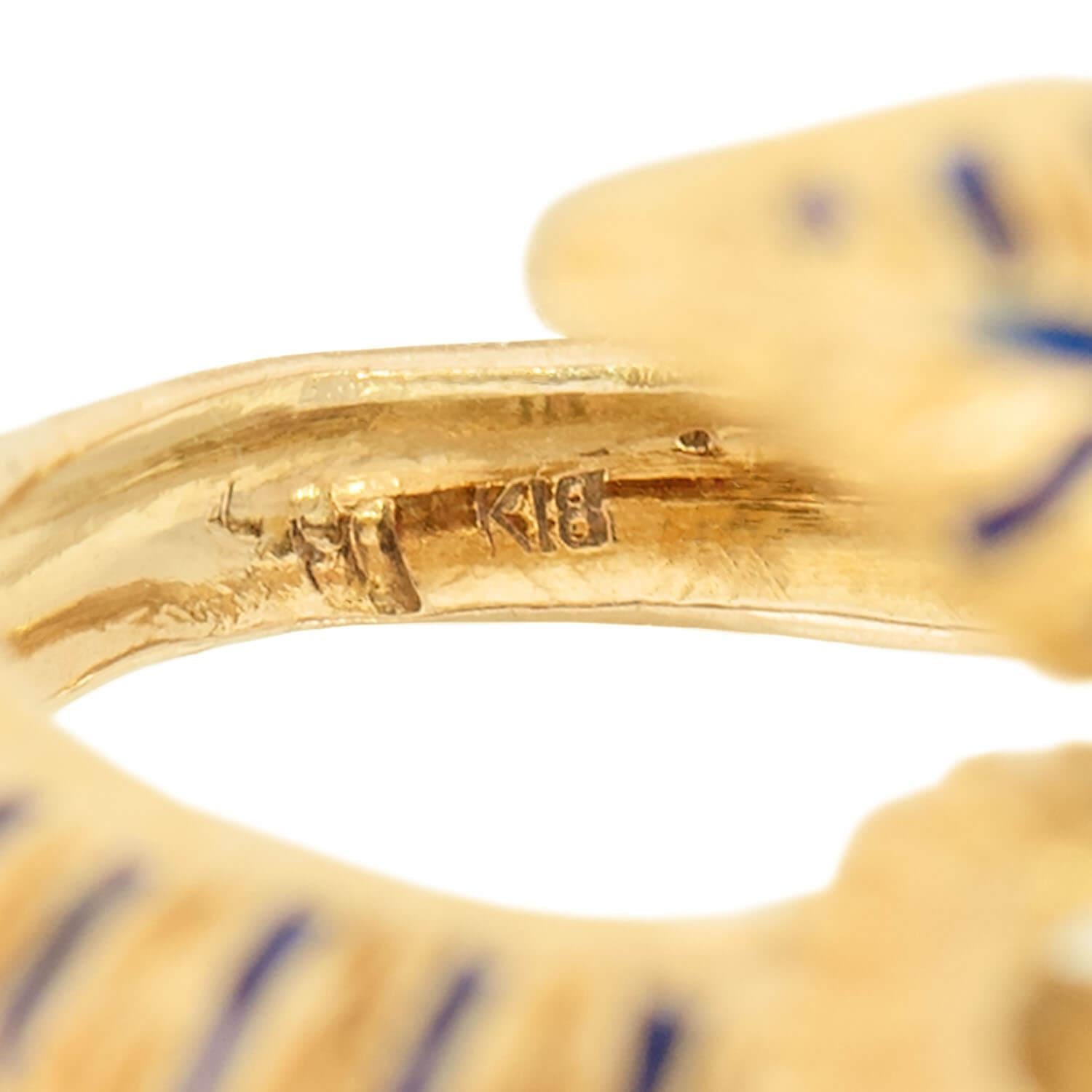 Estate Greek 18k Ruby and Enamel Ram's Head Ring For Sale 3
