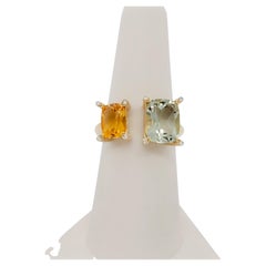 Estate Green Amethyst, Citrine, and Diamond Cocktail Ring in 14k Yellow Gold