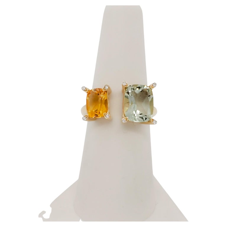 Estate Green Amethyst, Citrine, and Diamond Cocktail Ring in 14k Yellow  Gold For Sale at 1stDibs | green citrine ring