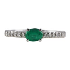Estate Green Emerald and Diamond East West Ring