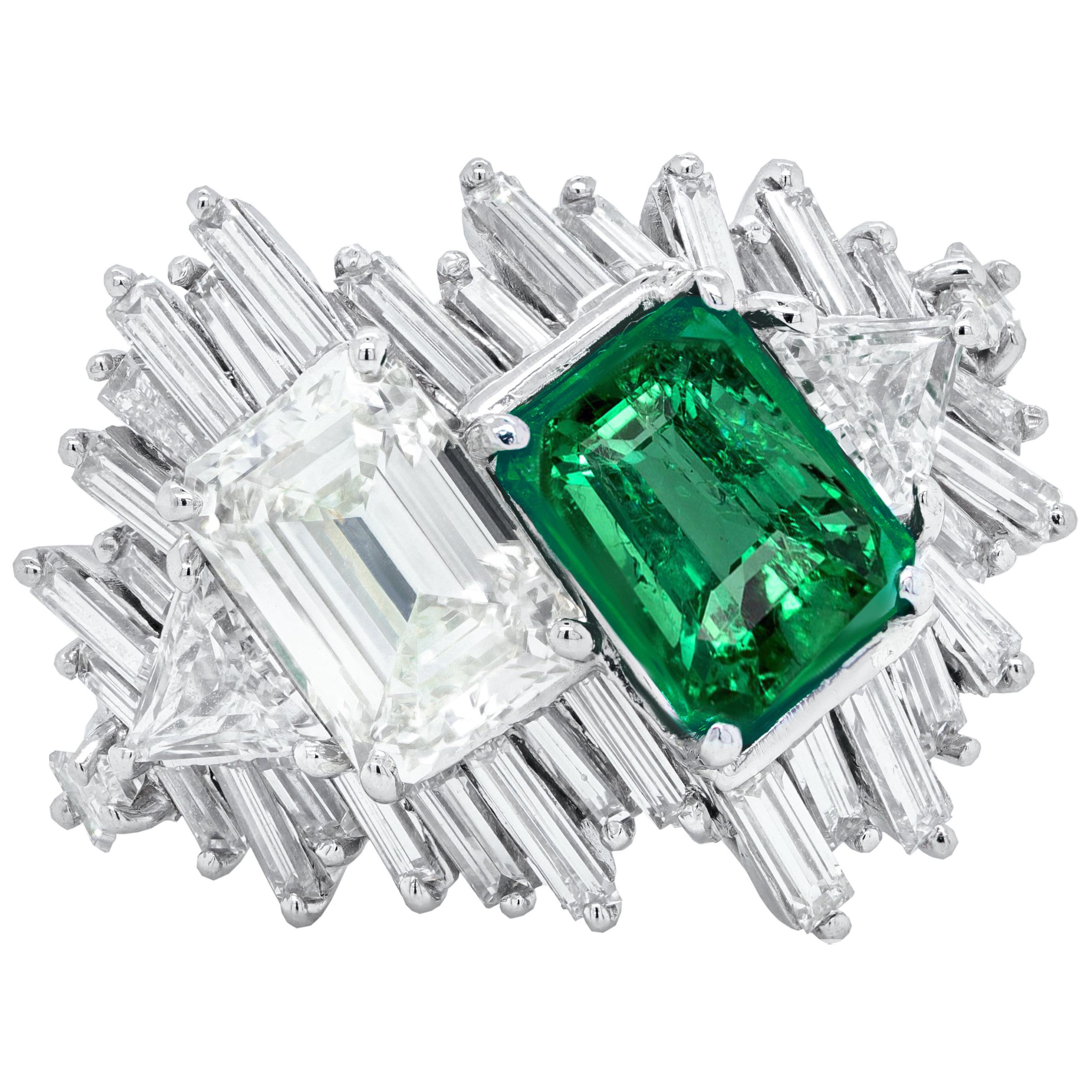 Estate Green Emerald and Diamond Ring