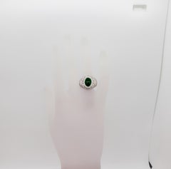 Estate Green Jade Oval Cabochon and White Diamond Men's Ring