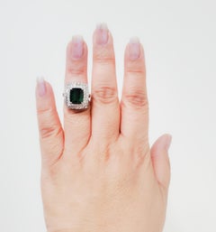 Green Tourmaline and Diamond Cocktail Ring in Platinum
