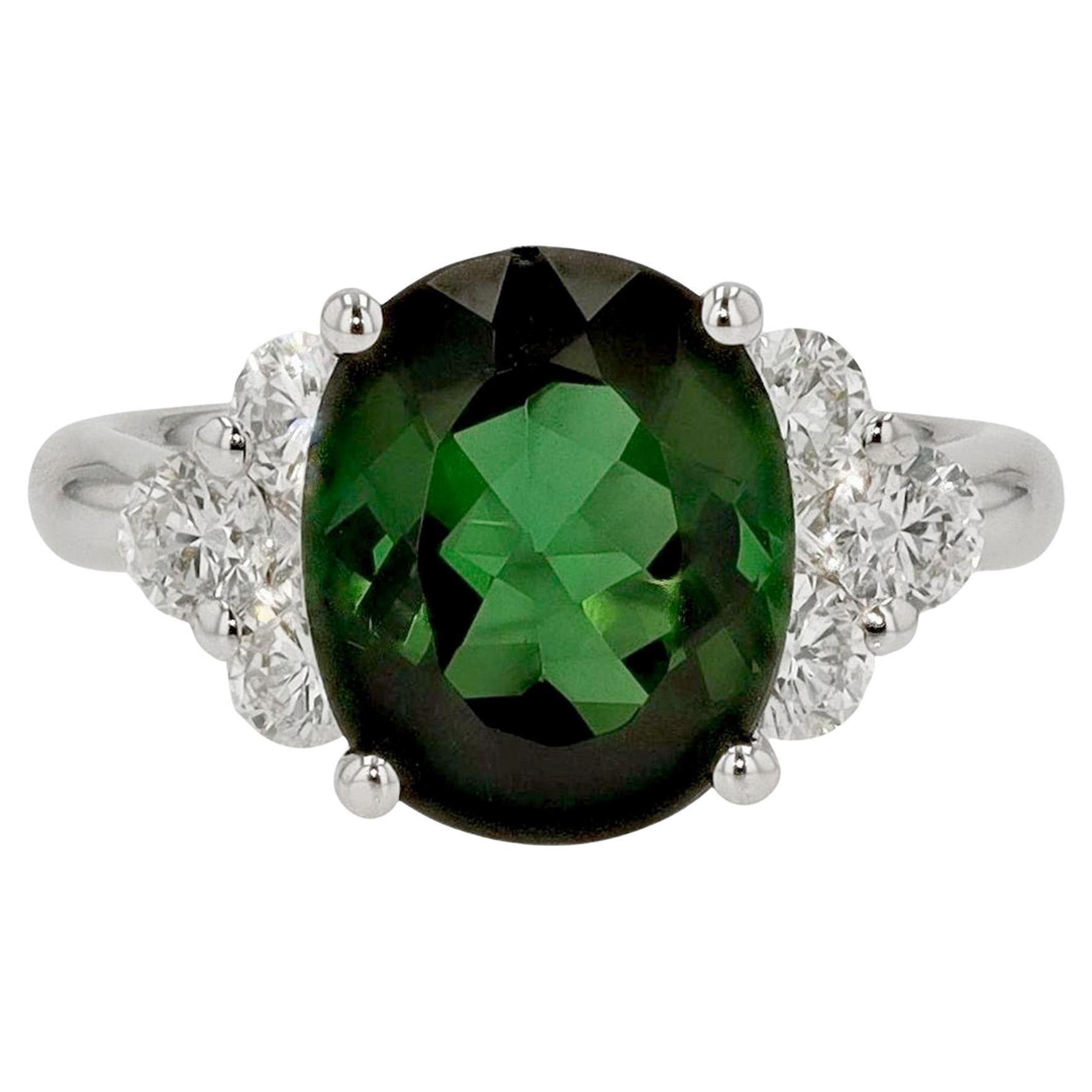 Bague de fiançailles de succession en tourmaline verte et diamant