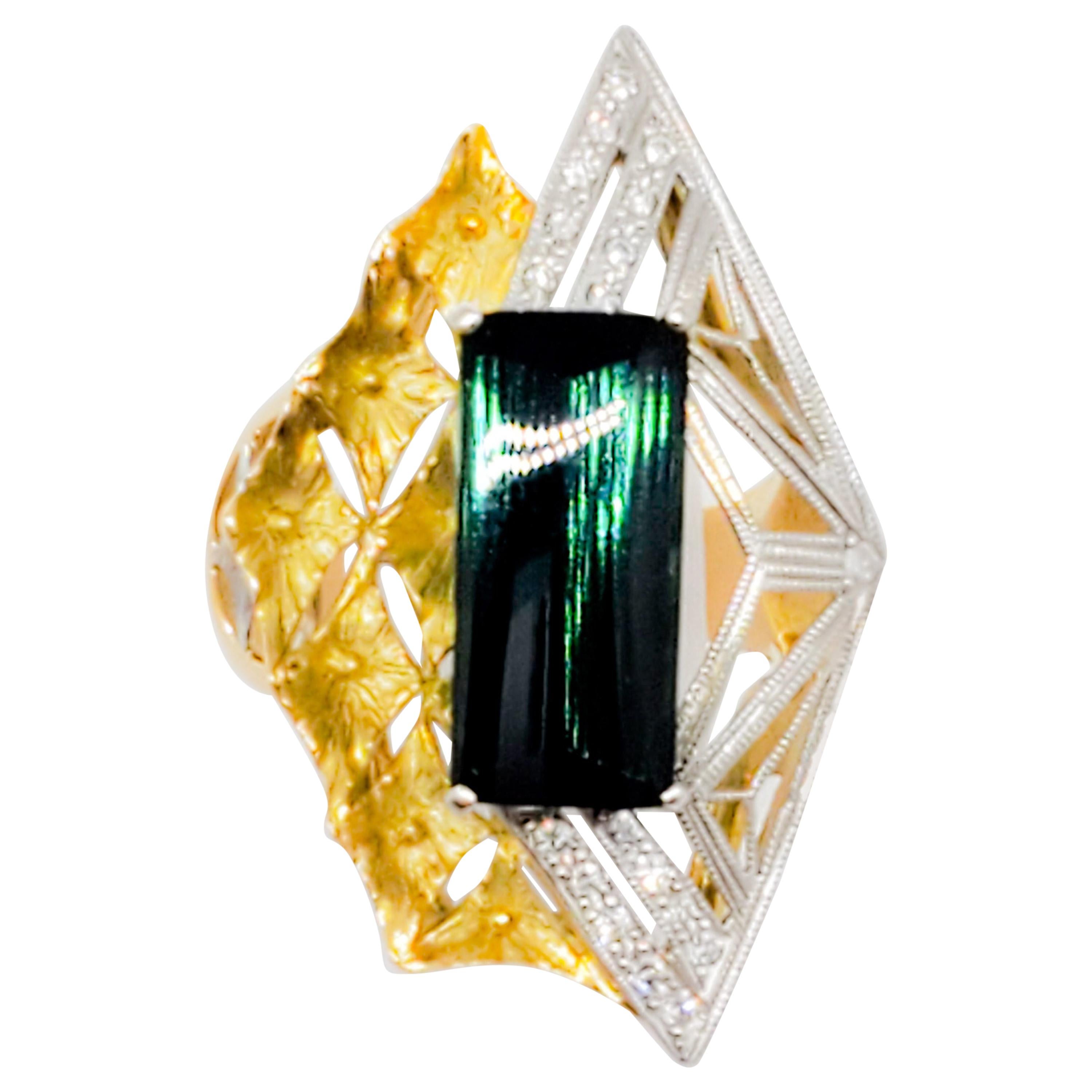1.92 Carat Genuine Green Tourmaline and White Diamond 14K White Gold Earrings main image 1