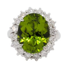 Estate Green Tourmaline and White Diamond Cocktail Ring in Platinum