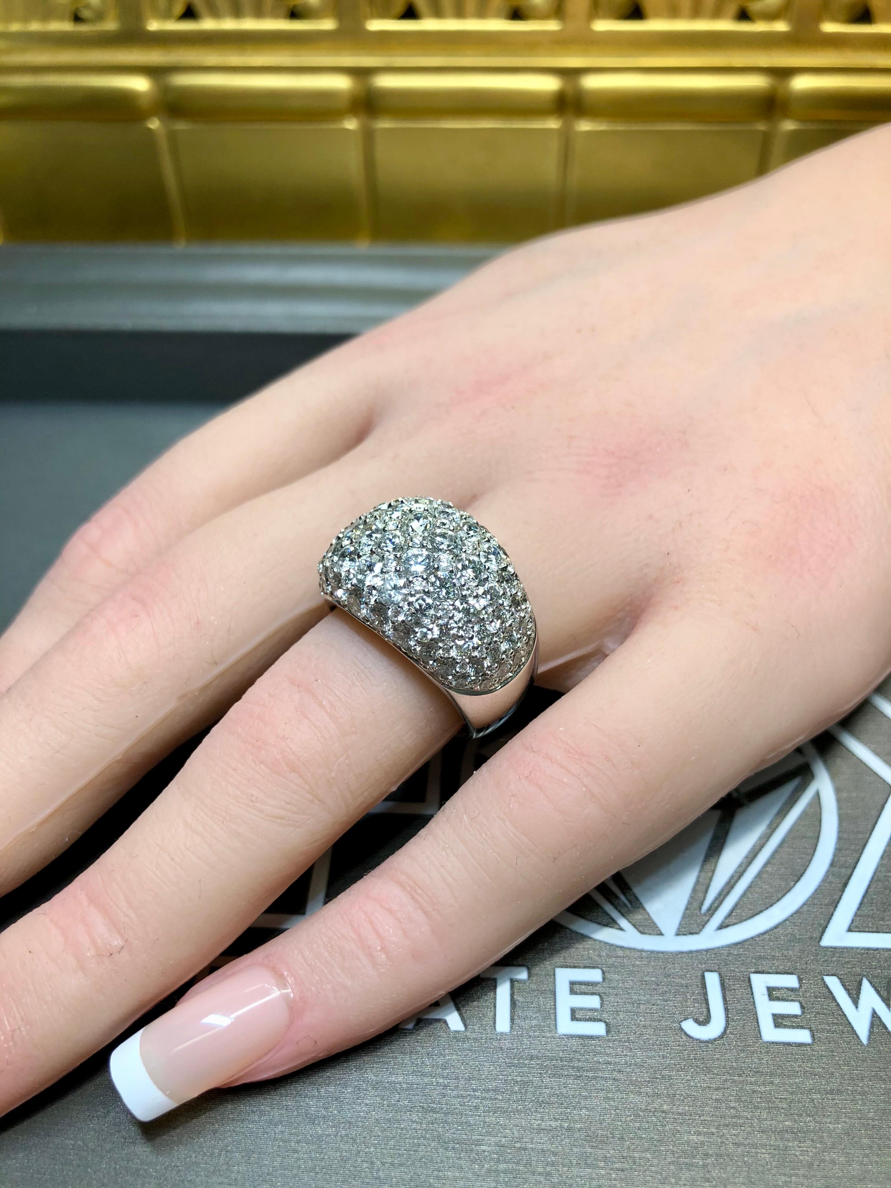 Estate GREGG RUTH 18K White Gold Pave Diamond Dome Cocktail Ring 5.56ct en vente 5
