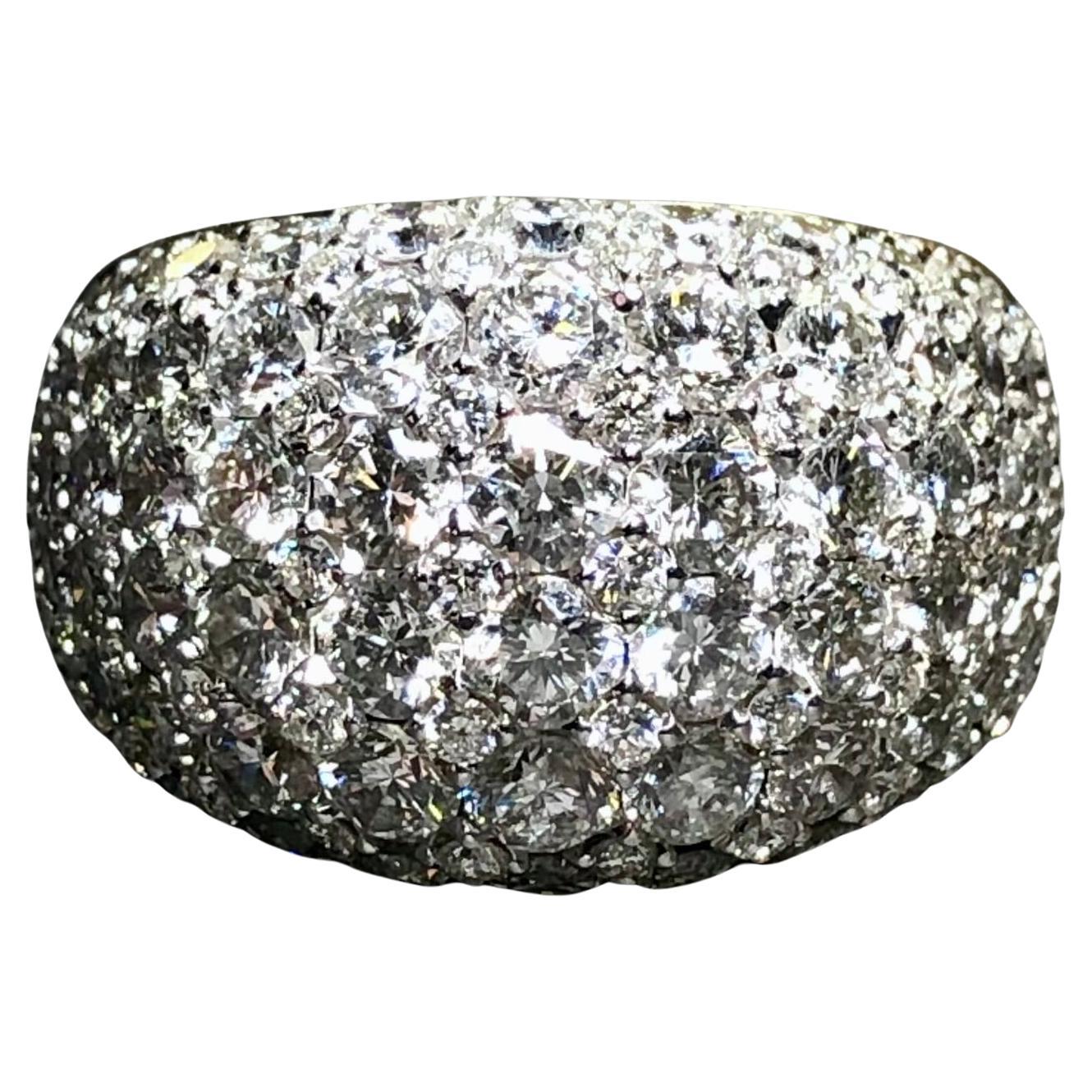 Estate GREGG RUTH 18K White Gold Pave Diamond Dome Cocktail Ring 5.56ct en vente