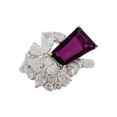 Estate GRS Ruby and White Diamond Cocktail Ring in Platinum
