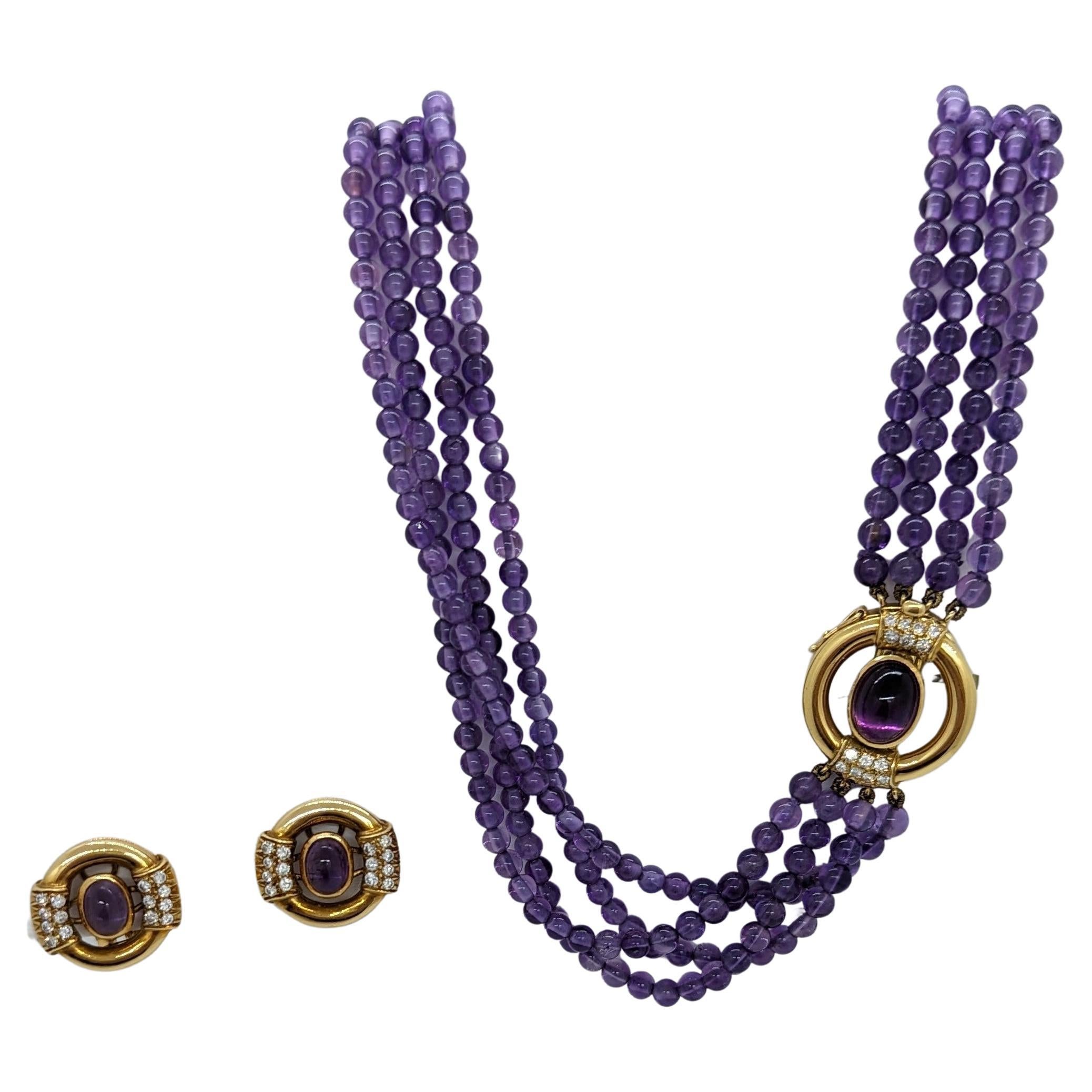Estate Gucci Amethyst and White Diamond Necklace and Earring Set For Sale