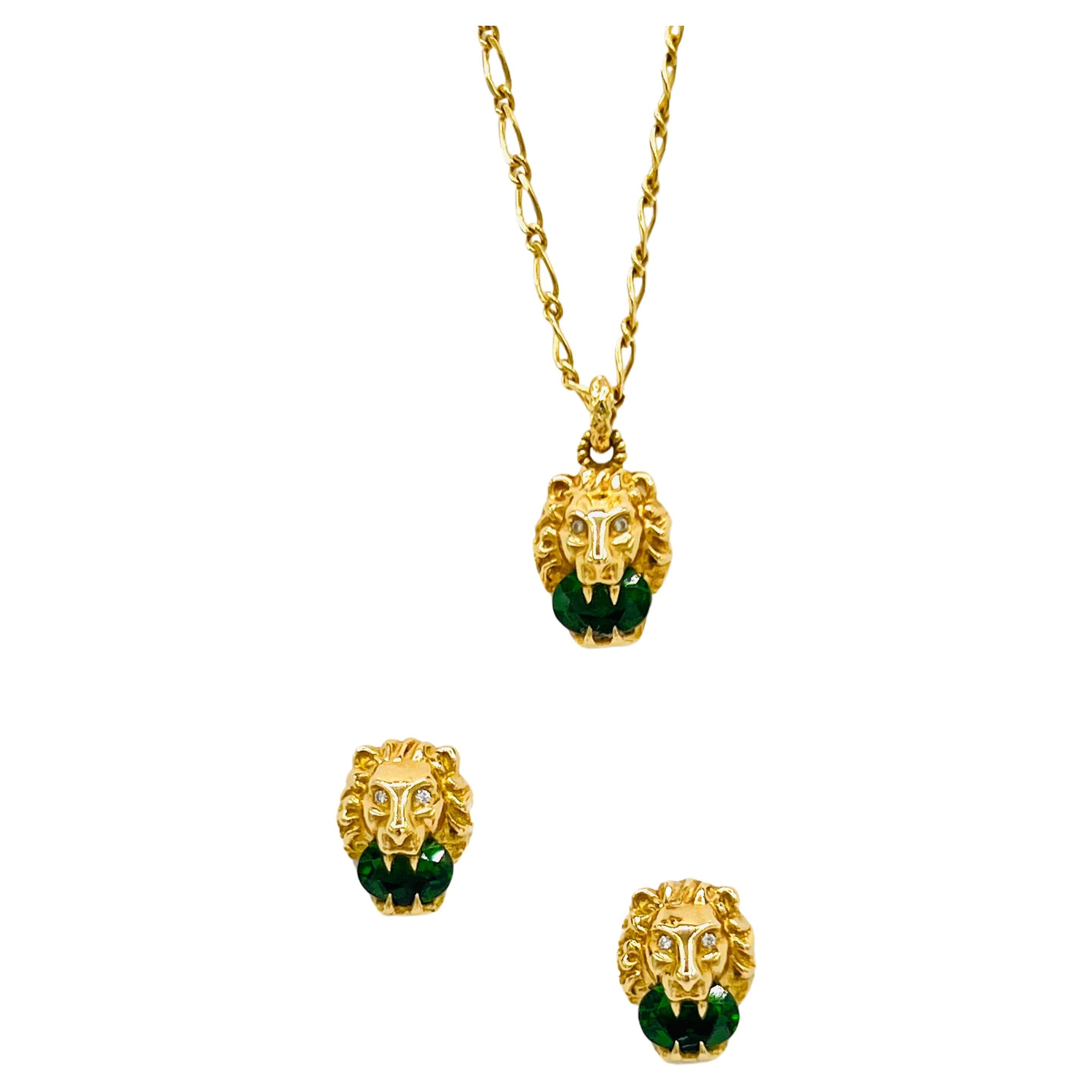 Estate Gucci Lion's Head Necklace and Earrings Set in 18K Yellow Gold
