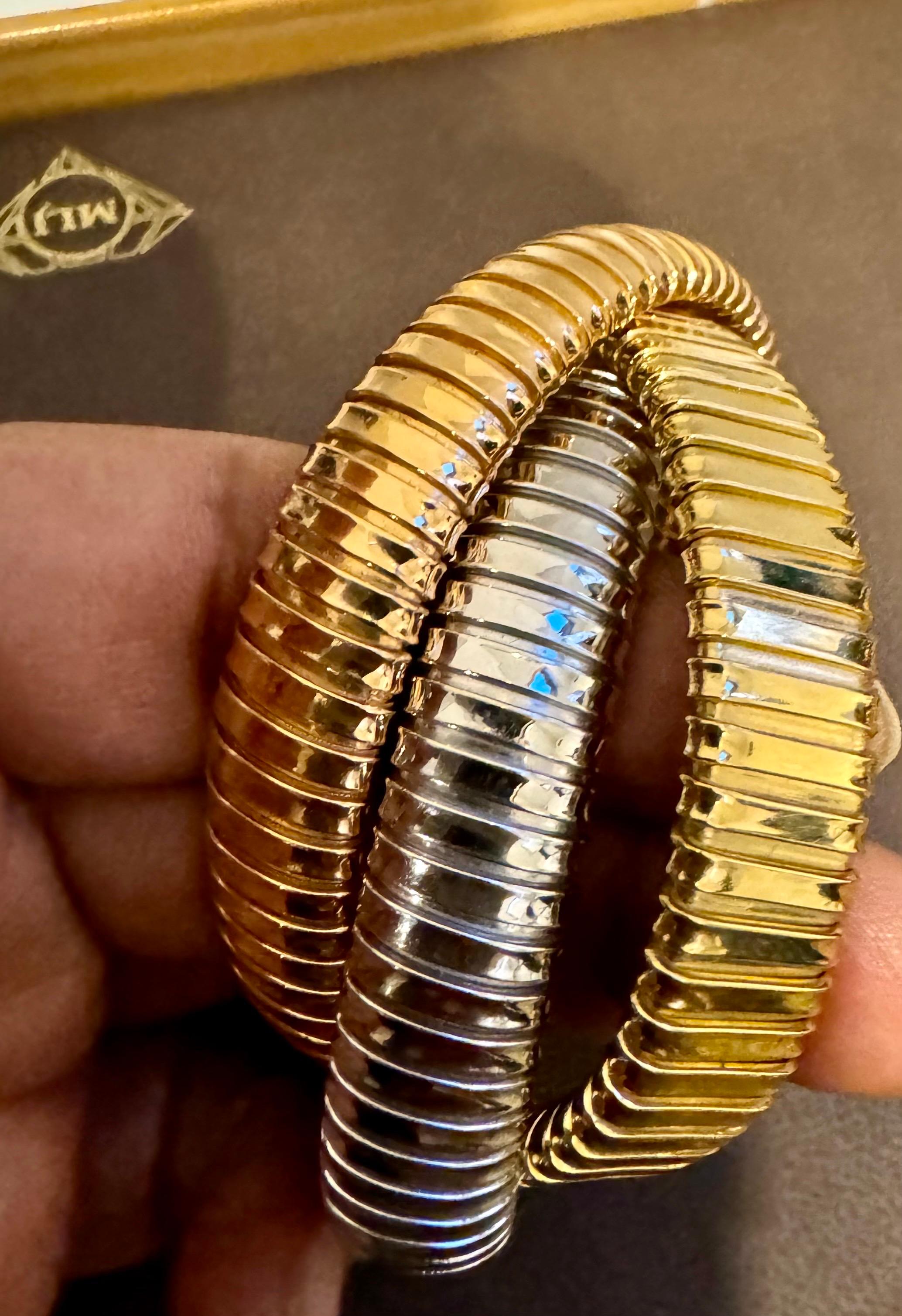 Nachlass „ H Gold“ Tri Color Interwoven Rolling Stretch-Armband 18YG, RG, WG 87Gm im Angebot 7