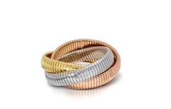 Nachlass „ H Gold“ Tri Color Interwoven Rolling Stretch-Armband 18YG, RG, WG 87Gm