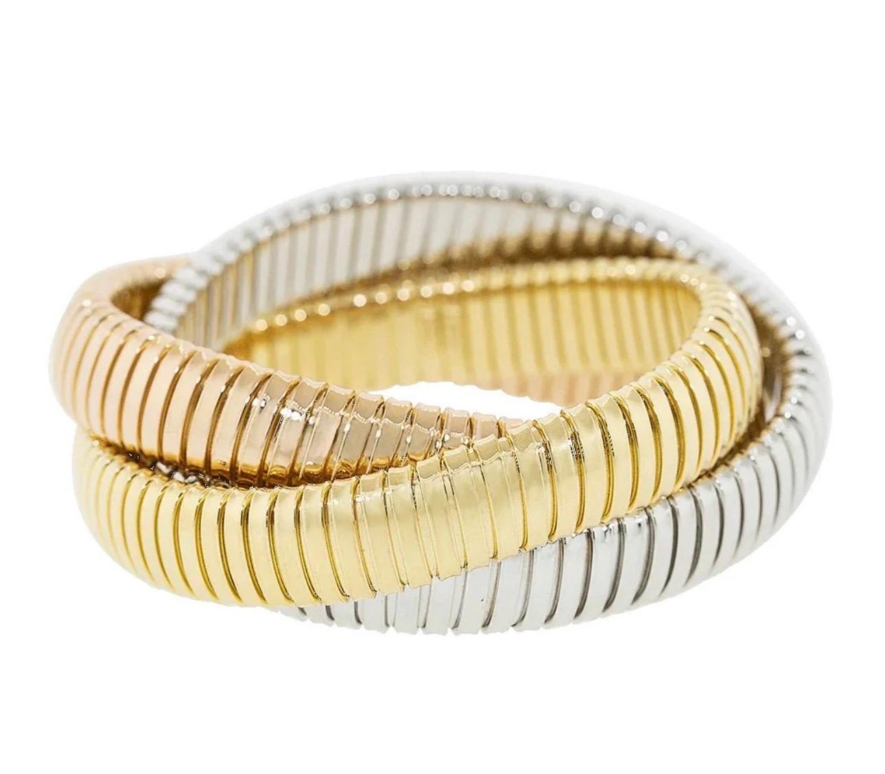 Nachlass „ H Gold“ Tri Color Interwoven Rolling Stretch-Armband 18YG, RG, WG 87Gm im Angebot 2