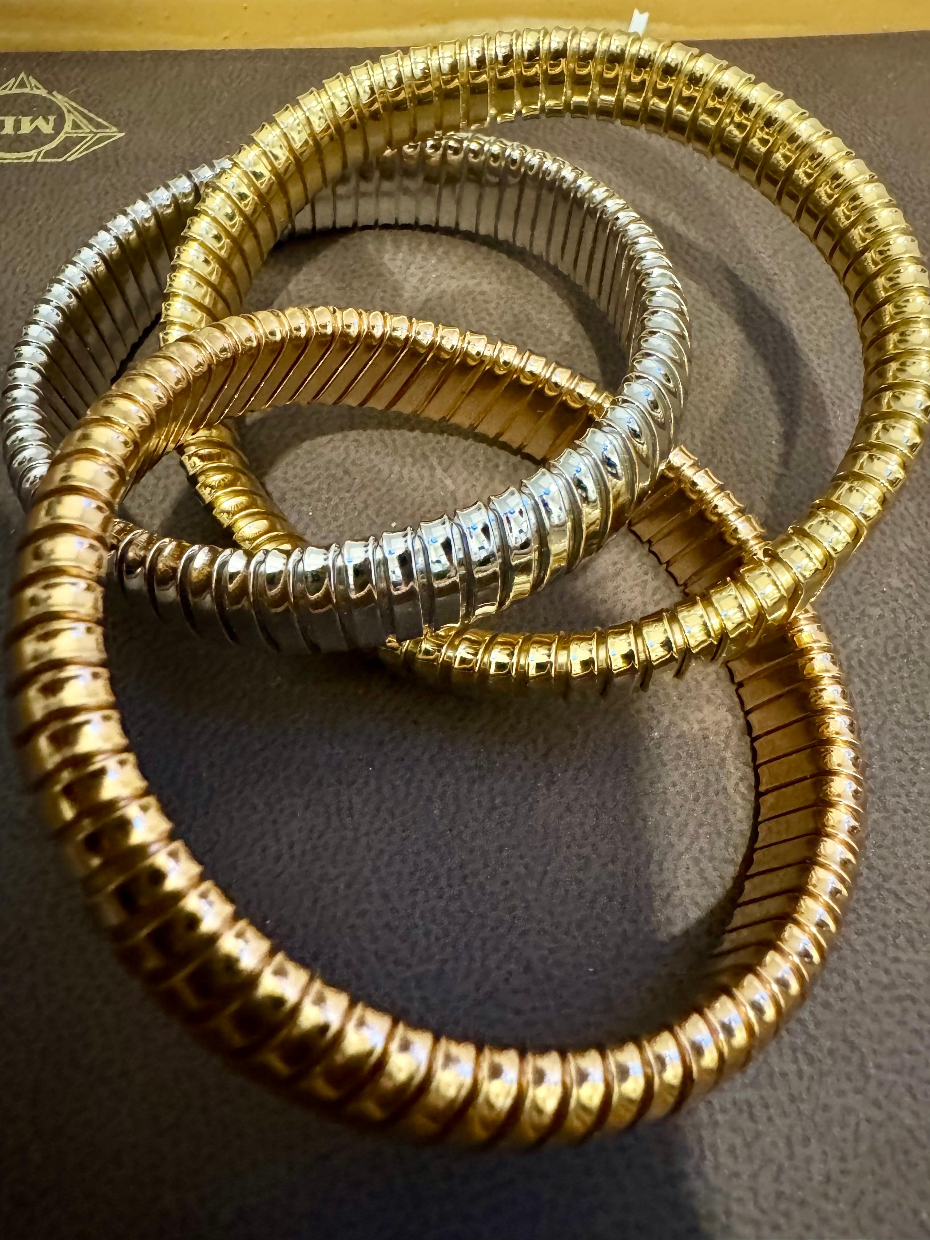 Nachlass „ H Gold“ Tri Color Interwoven Rolling Stretch-Armband 18YG, RG, WG 87Gm im Angebot 5