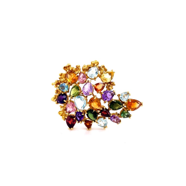 Estate H. Stern 18k Gold Multi Gemstone Scattered Cluster Brooch In Good Condition For Sale In MIAMI, FL