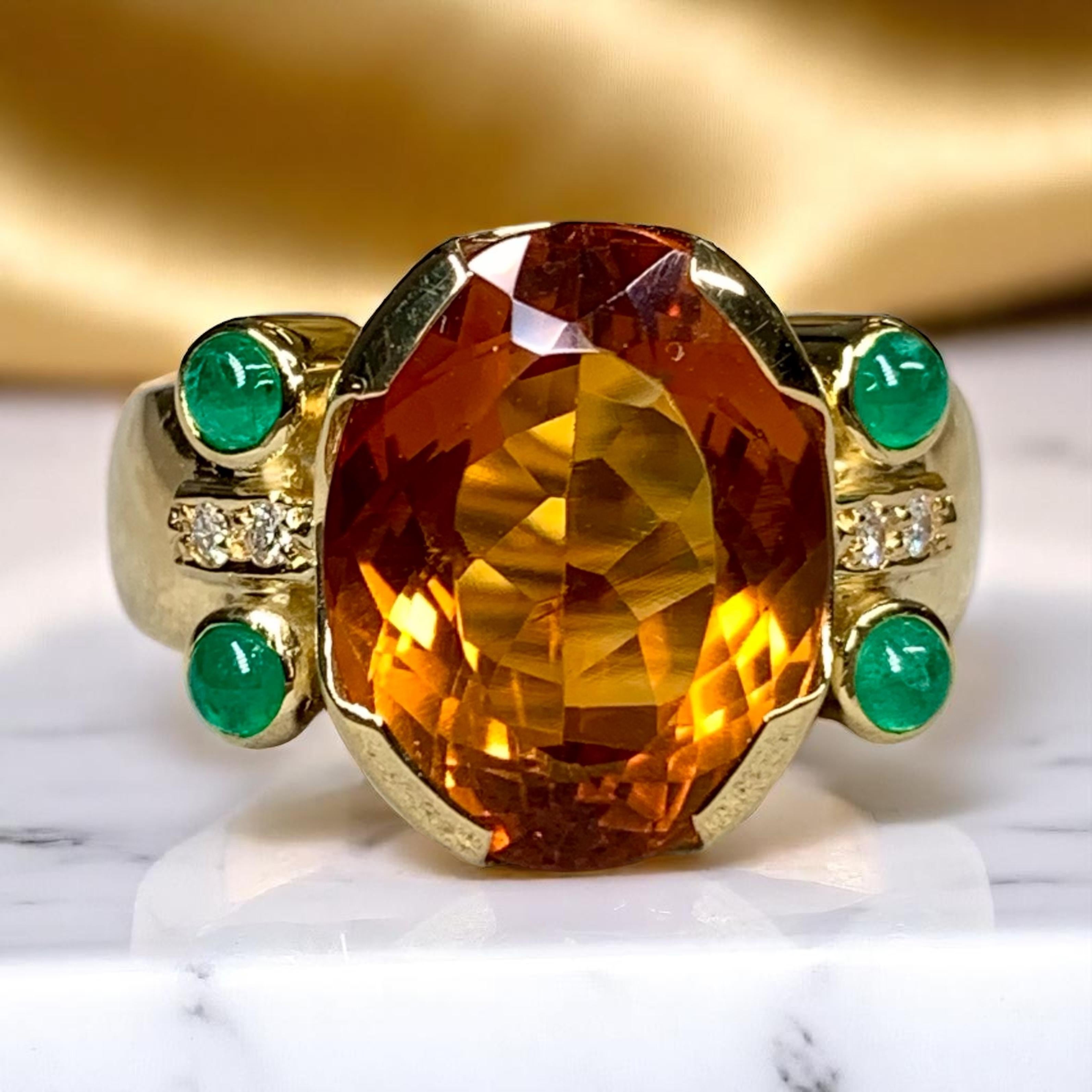 Estate H. STERN 18K Yellow Gold Citrine Emerald Cabochon Diamond Cocktail Ring For Sale 5