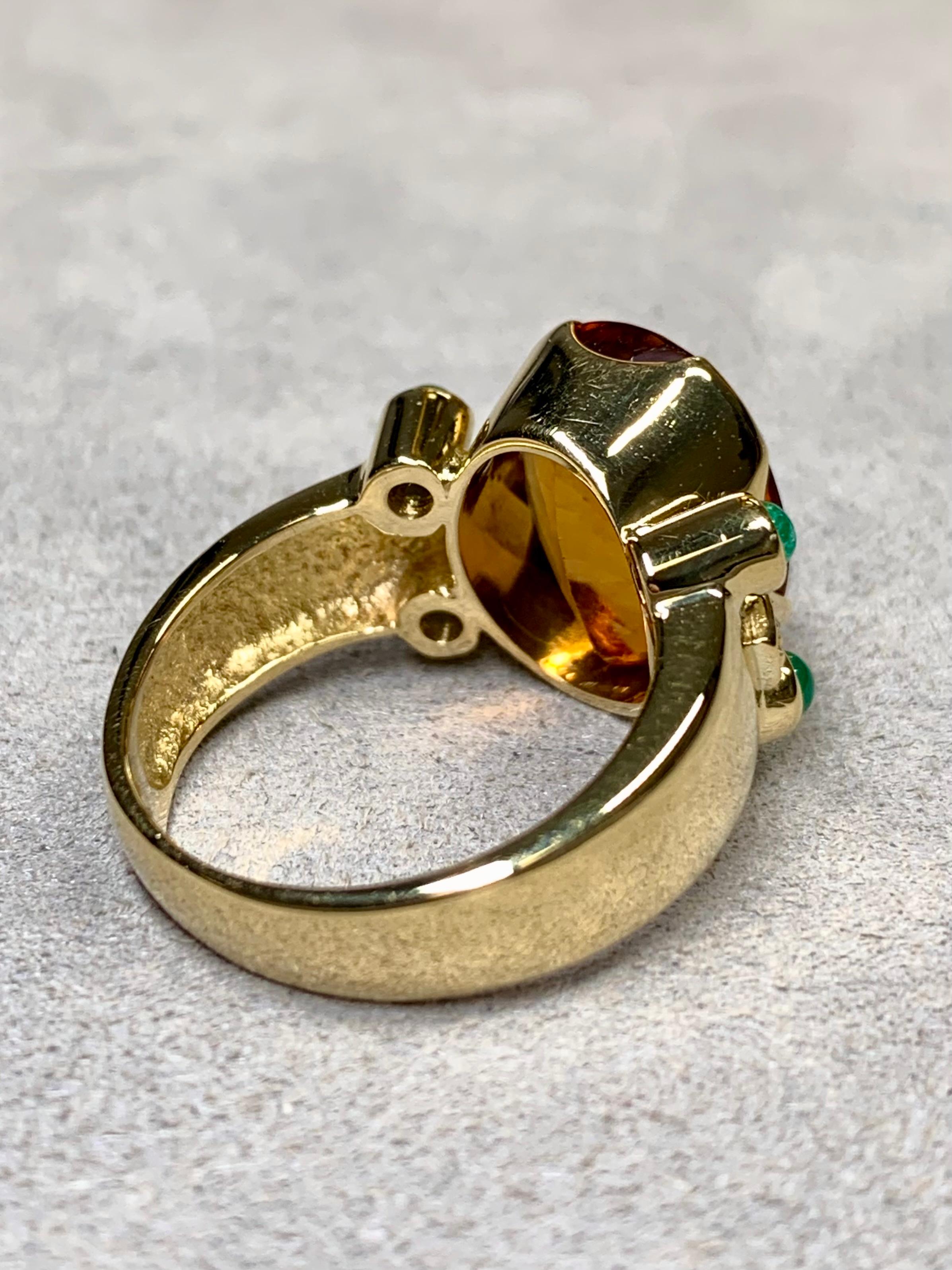 Oval Cut Estate H. STERN 18K Yellow Gold Citrine Emerald Cabochon Diamond Cocktail Ring For Sale