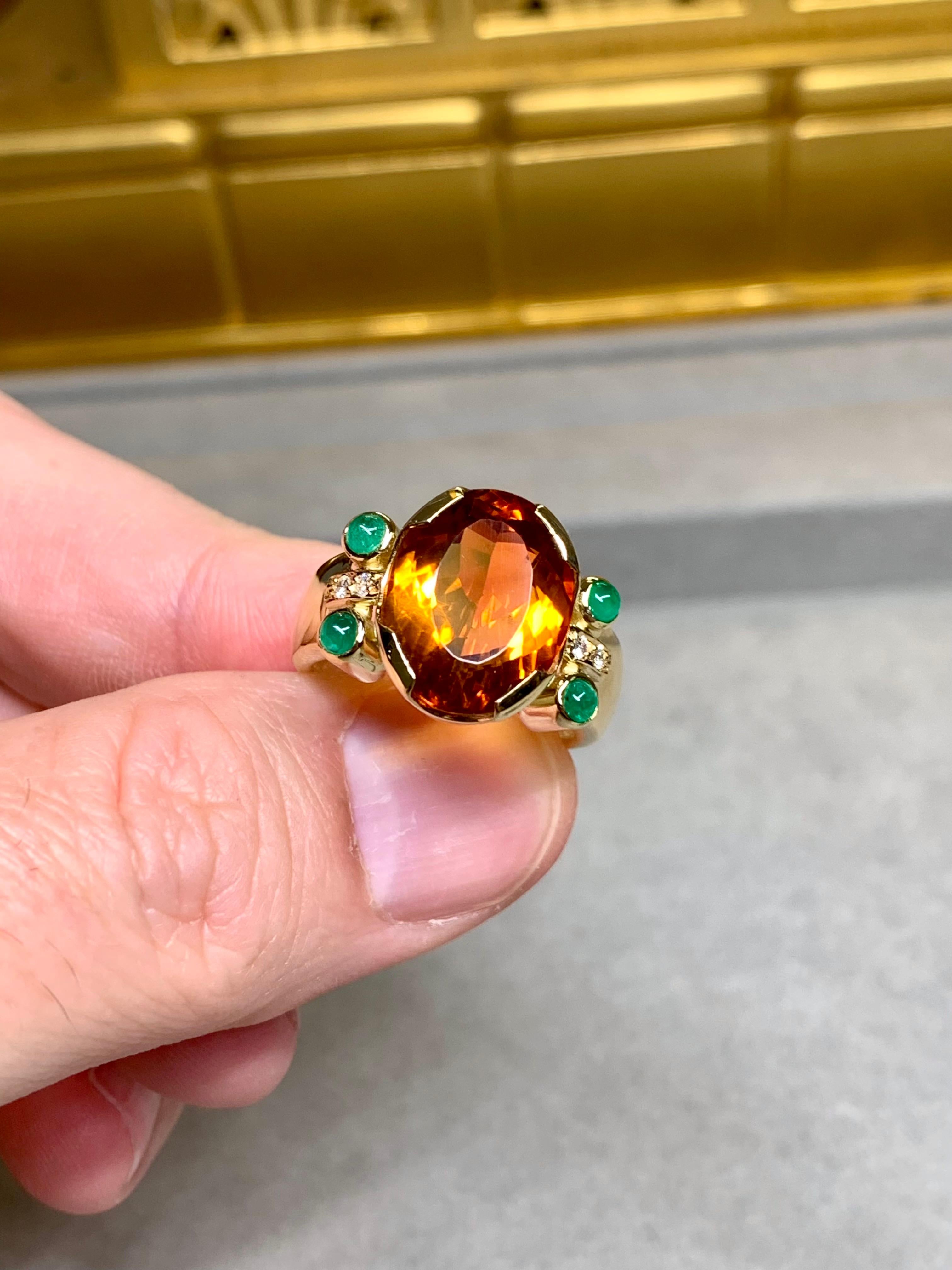 Women's or Men's Estate H. STERN 18K Yellow Gold Citrine Emerald Cabochon Diamond Cocktail Ring For Sale