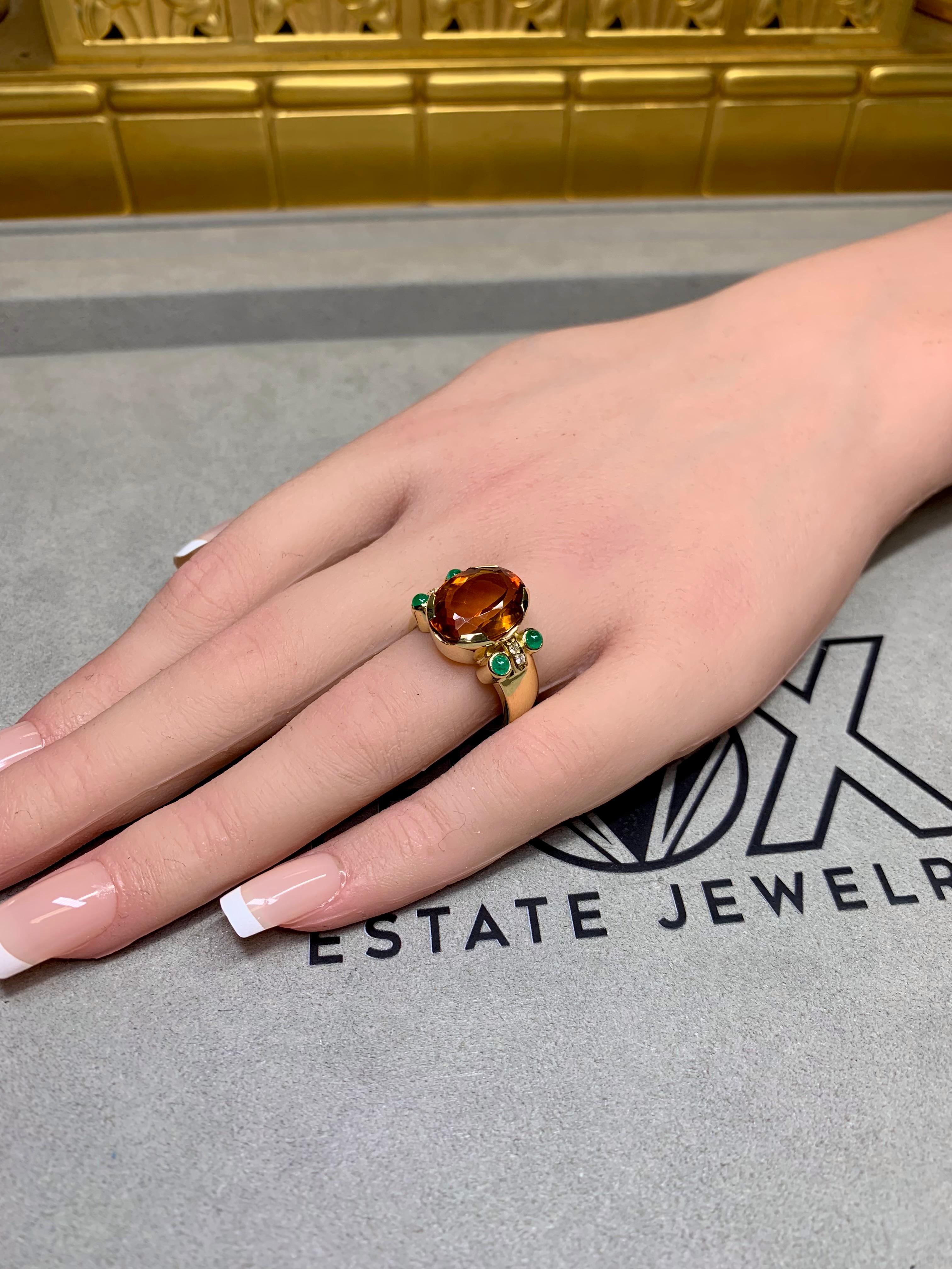 Estate H. STERN 18K Yellow Gold Citrine Emerald Cabochon Diamond Cocktail Ring For Sale 2