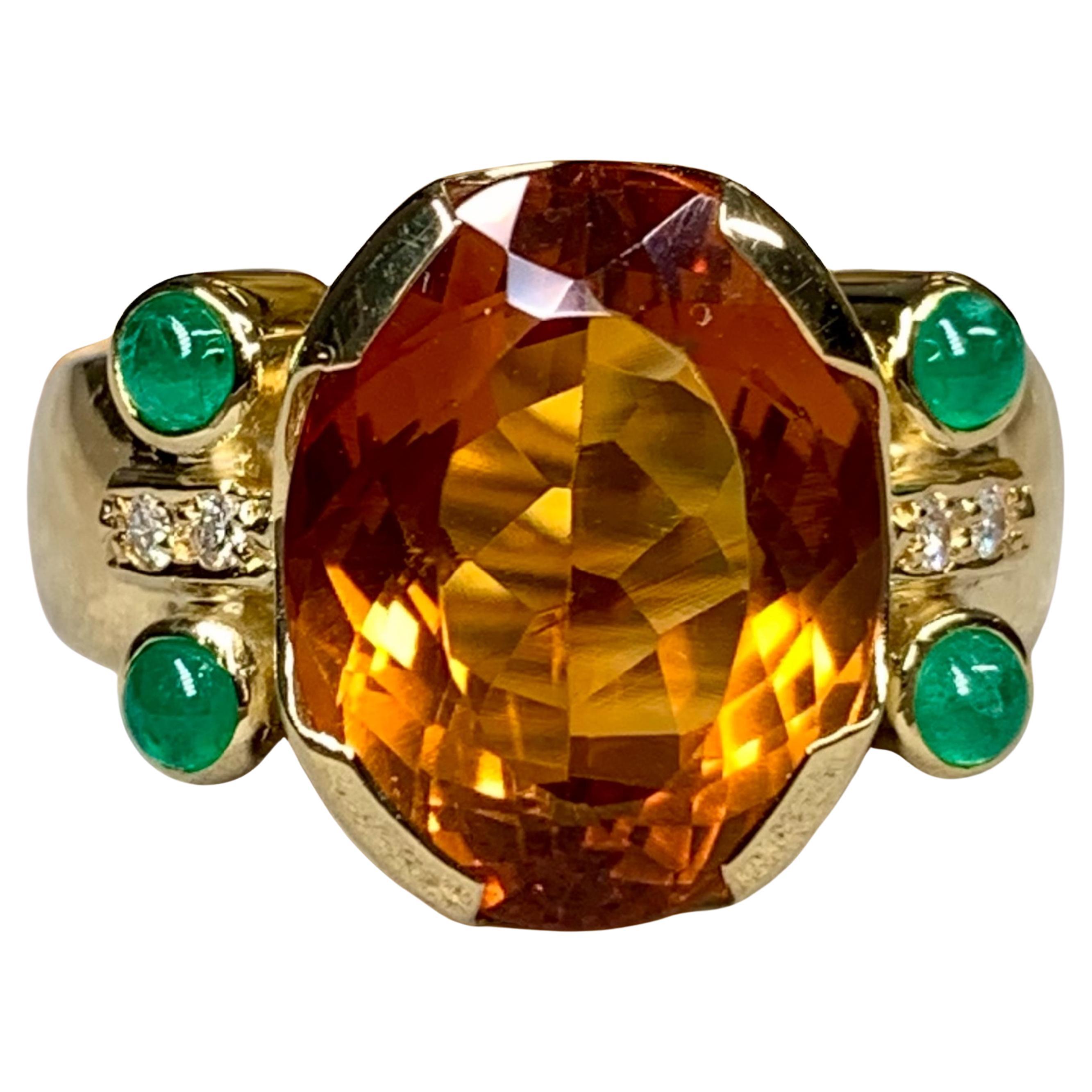 Estate H. STERN 18K Yellow Gold Citrine Emerald Cabochon Diamond Cocktail Ring