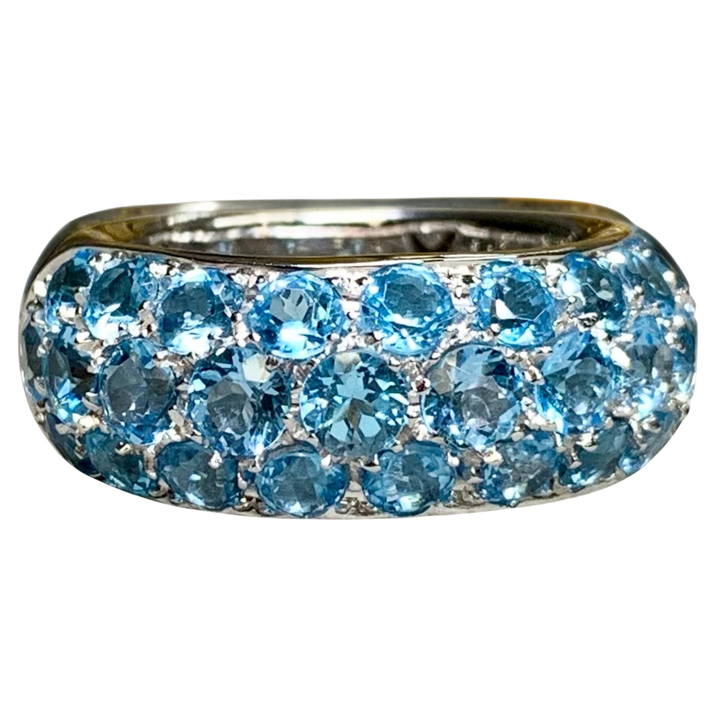 H. STERN 18K White Gold Pavé Blue Topaz Wide Band Ring 6.20ctw Sz 6.5