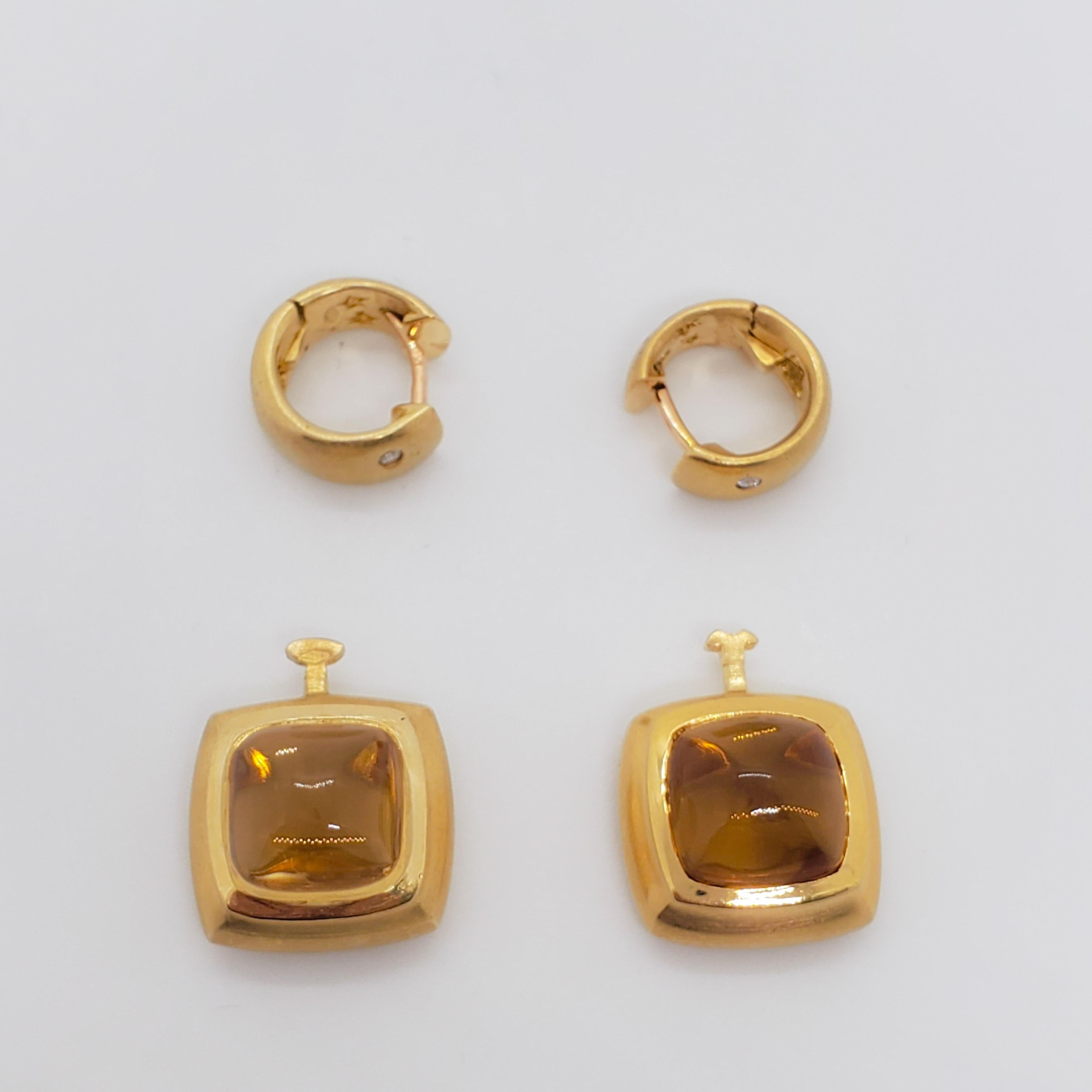 Square Cut Estate H. Stern Citrine and Diamond Detachable Dangle Earrings in 18k