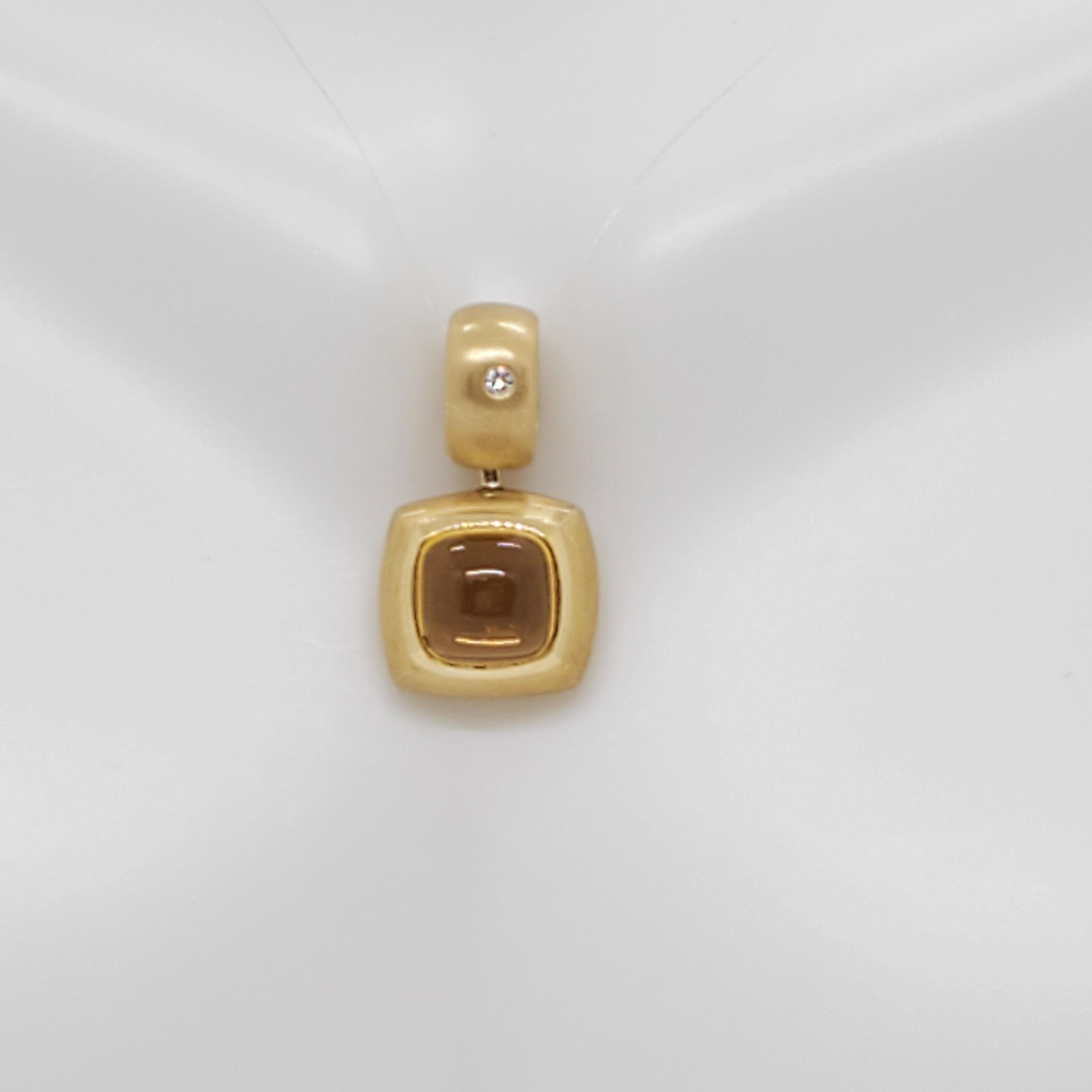 Square Cut Estate H. Stern Citrine and Diamond Pendant in 18k Yellow Gold