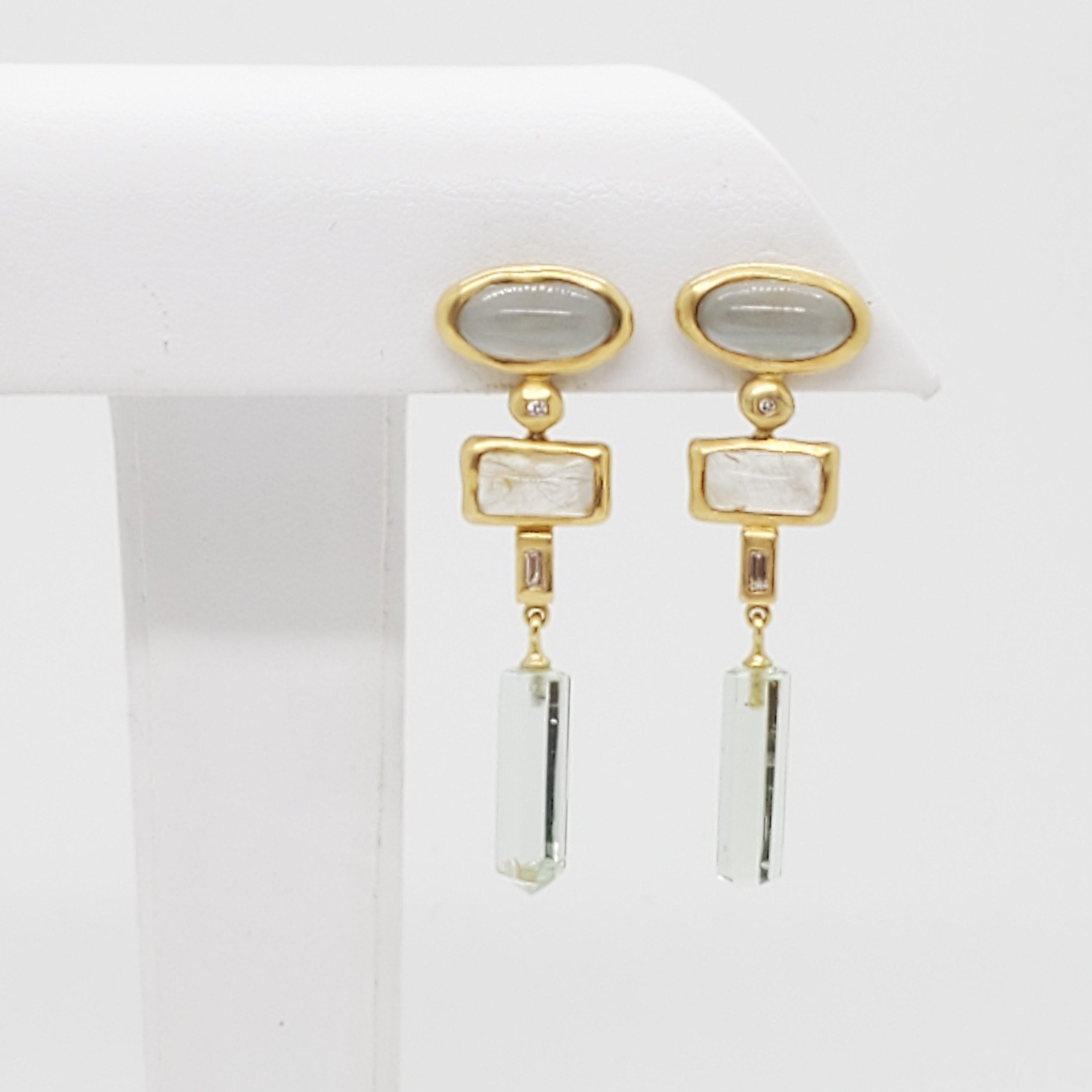 Estate H. Stern Green Stone Dangle Earrings in 18k Yellow Gold 3