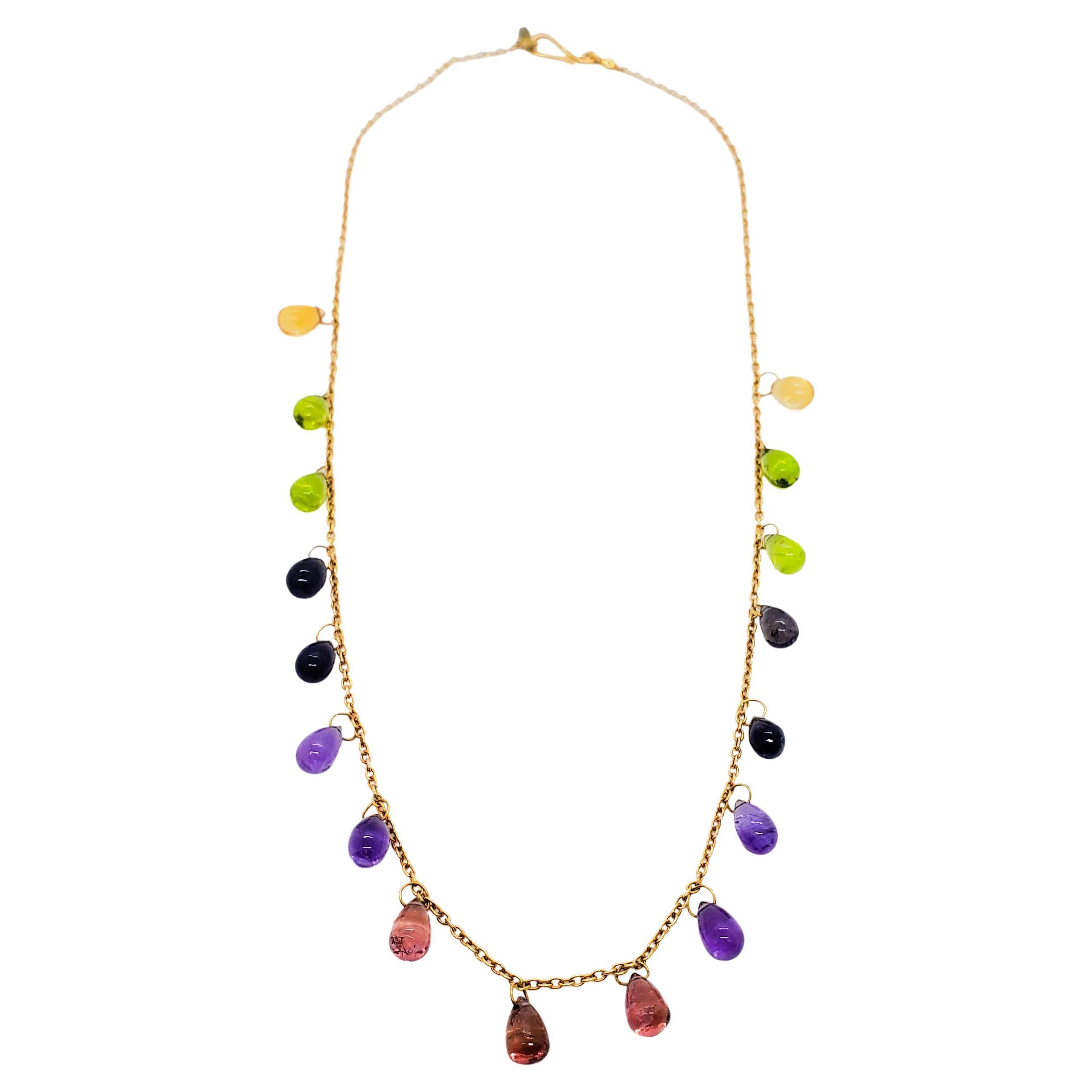 Estate H. Stern Multi Gem Drop Necklace in 18k Yellow Gold