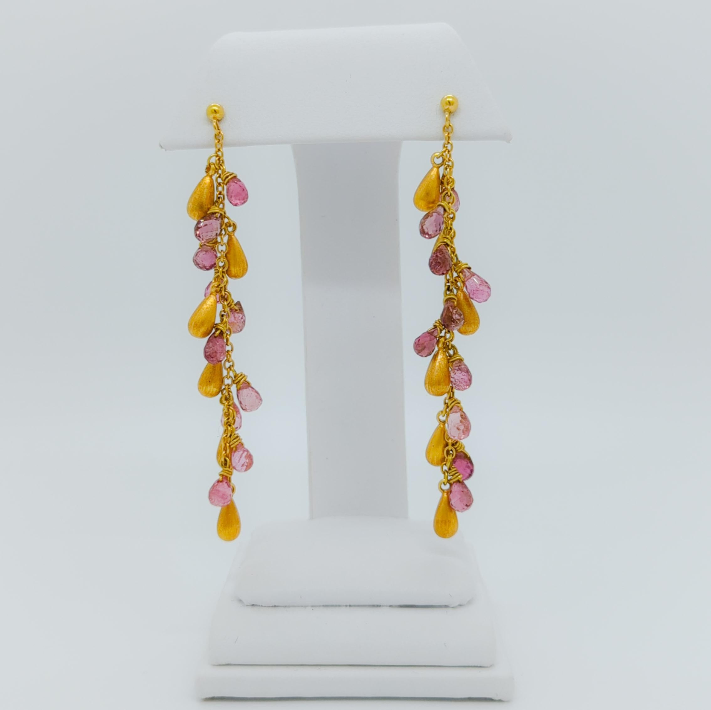 Estate H Stern Pink Tourmaline Briolette Dangle Earrings in 18K Yellow Gold  In New Condition In Los Angeles, CA