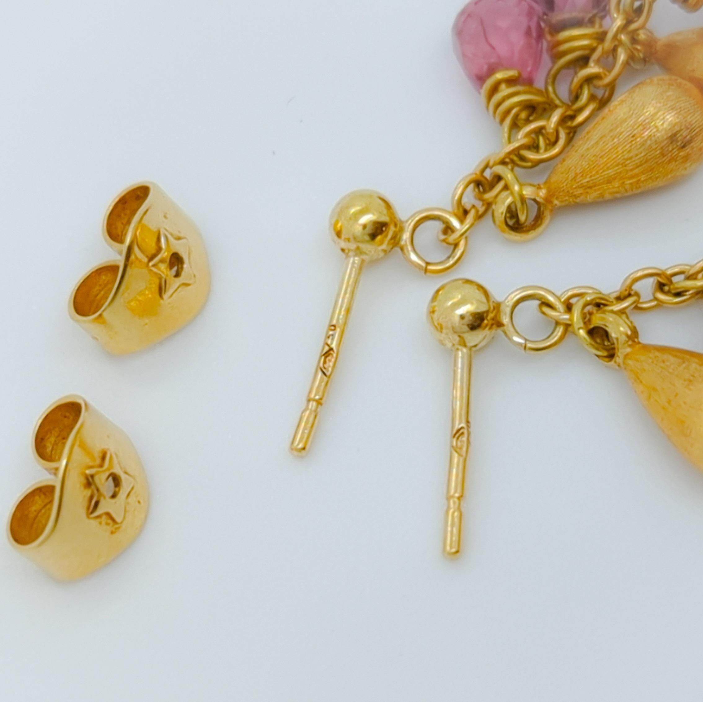 Women's or Men's Estate H Stern Pink Tourmaline Briolette Dangle Earrings in 18K Yellow Gold 