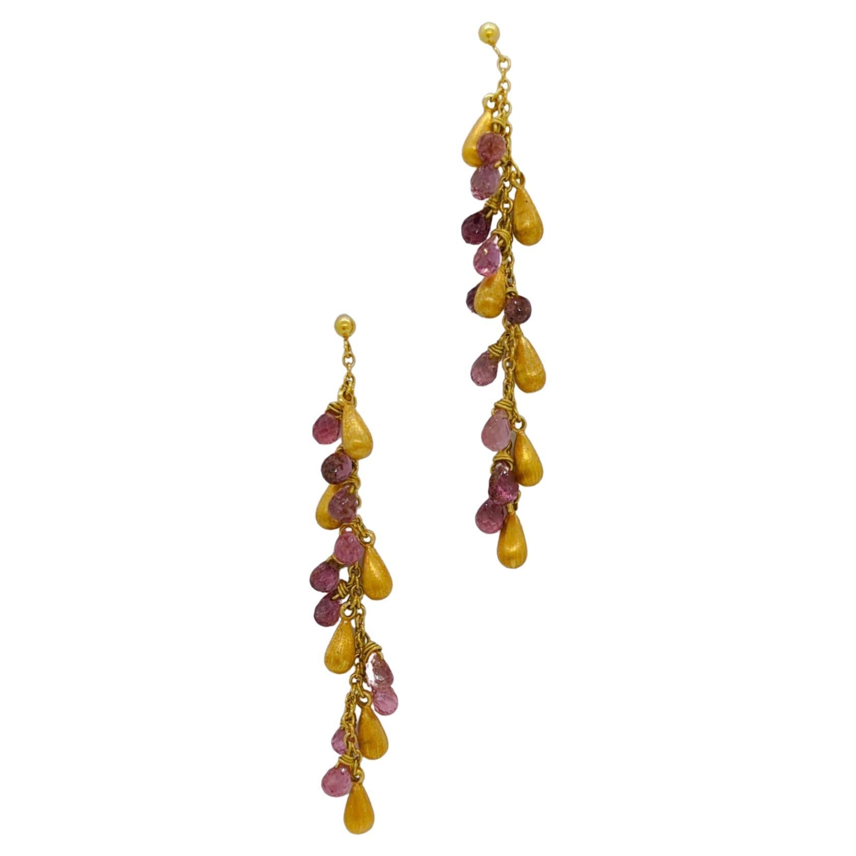 Estate H Stern Pink Tourmaline Briolette Dangle Earrings in 18K Yellow Gold 