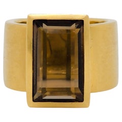 Estate H. Stern Smoky Quartz Emerald Cut Ring in 18k Yellow Gold