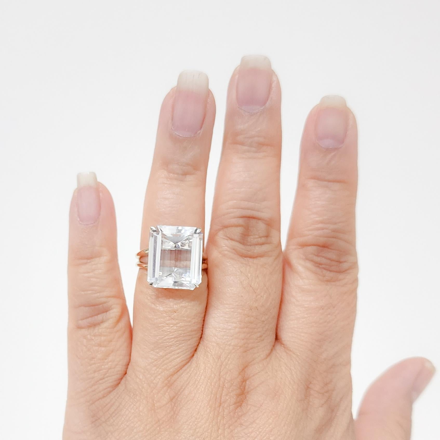 Emerald Cut Estate H. Stern White Crystal and 18k Yellow Gold Cocktail Ring