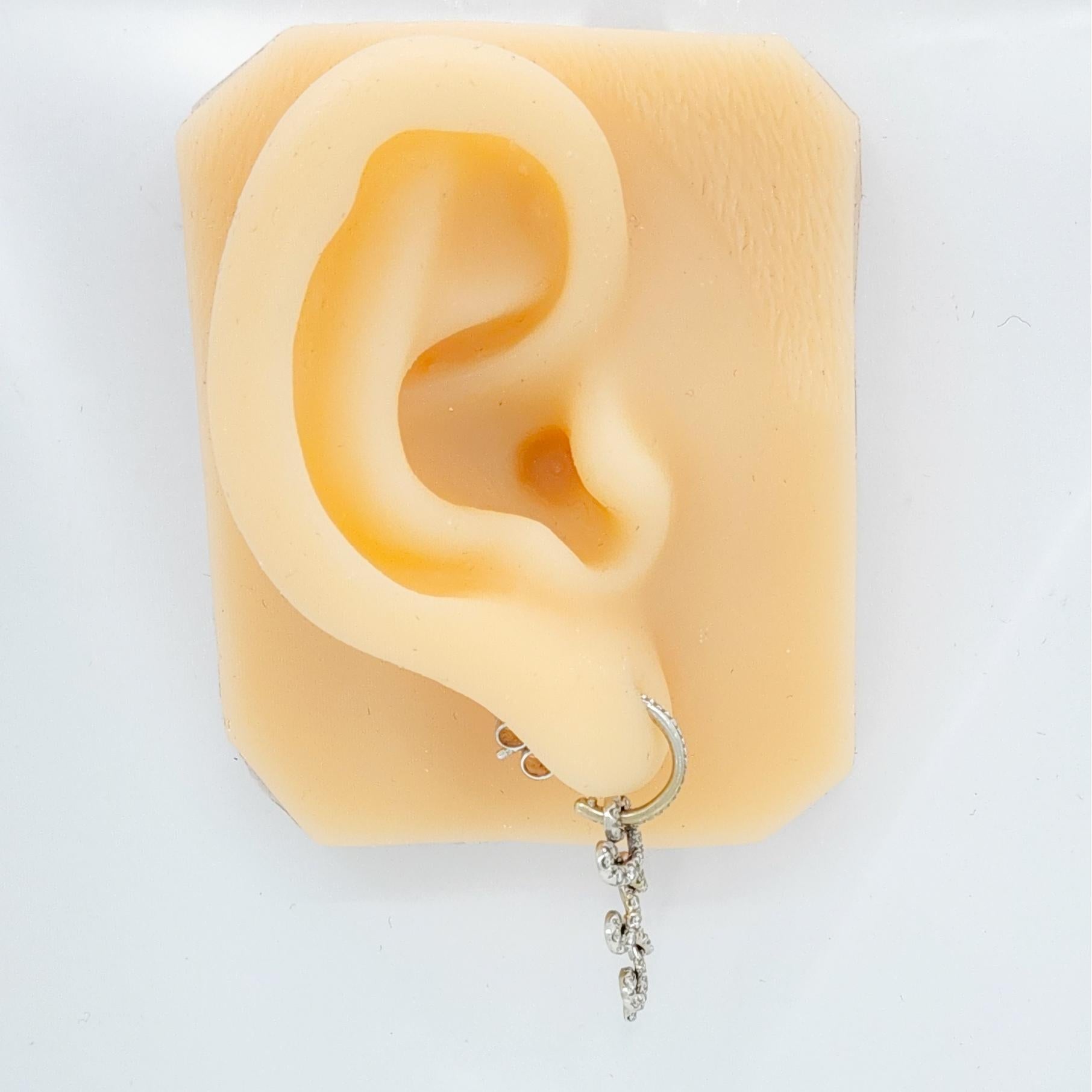 Round Cut Estate H. Stern White Diamond Dangle Earrings in 18k White Gold For Sale