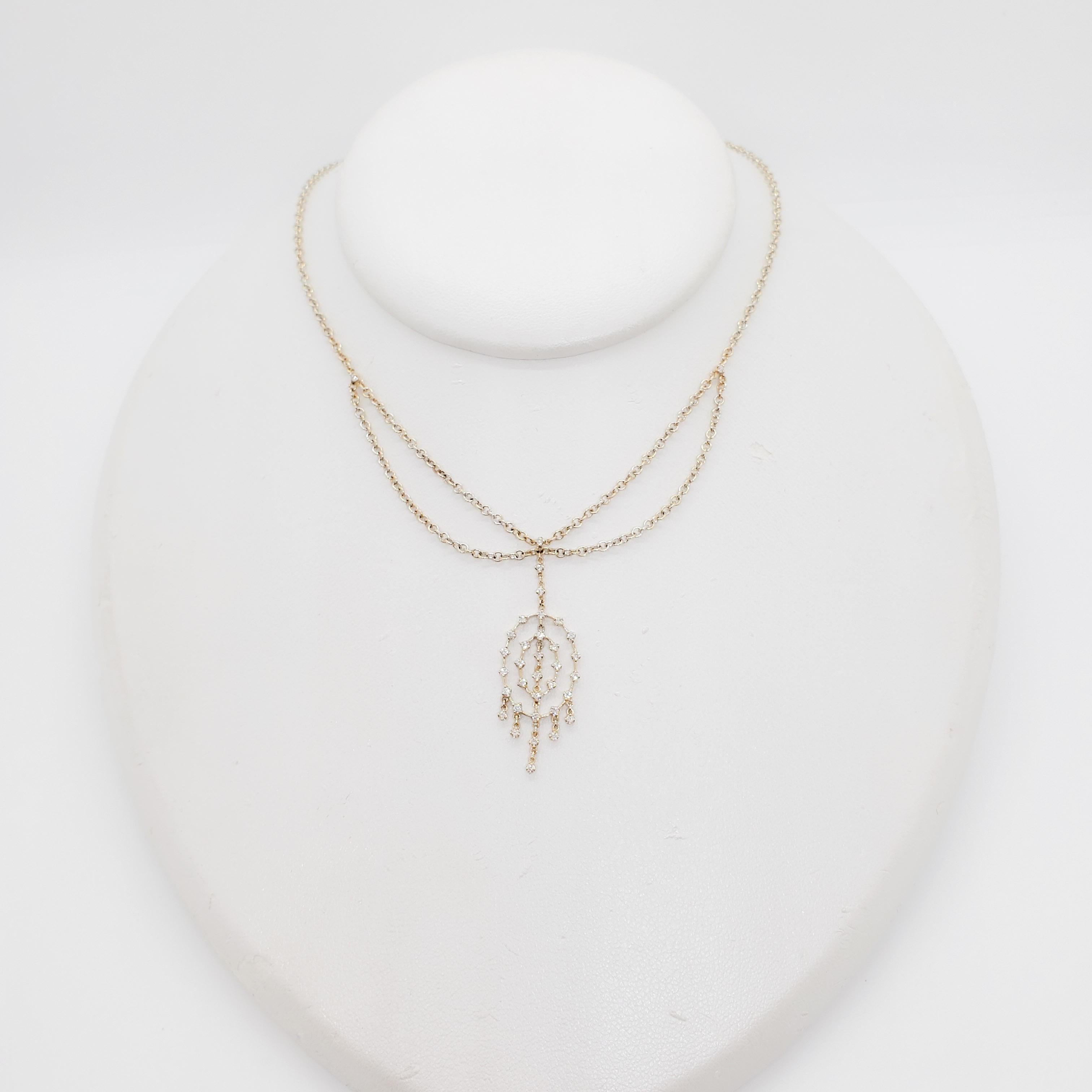 Estate H. Stern White Diamond Pendant Necklace in 18k Yellow Gold In Excellent Condition In Los Angeles, CA