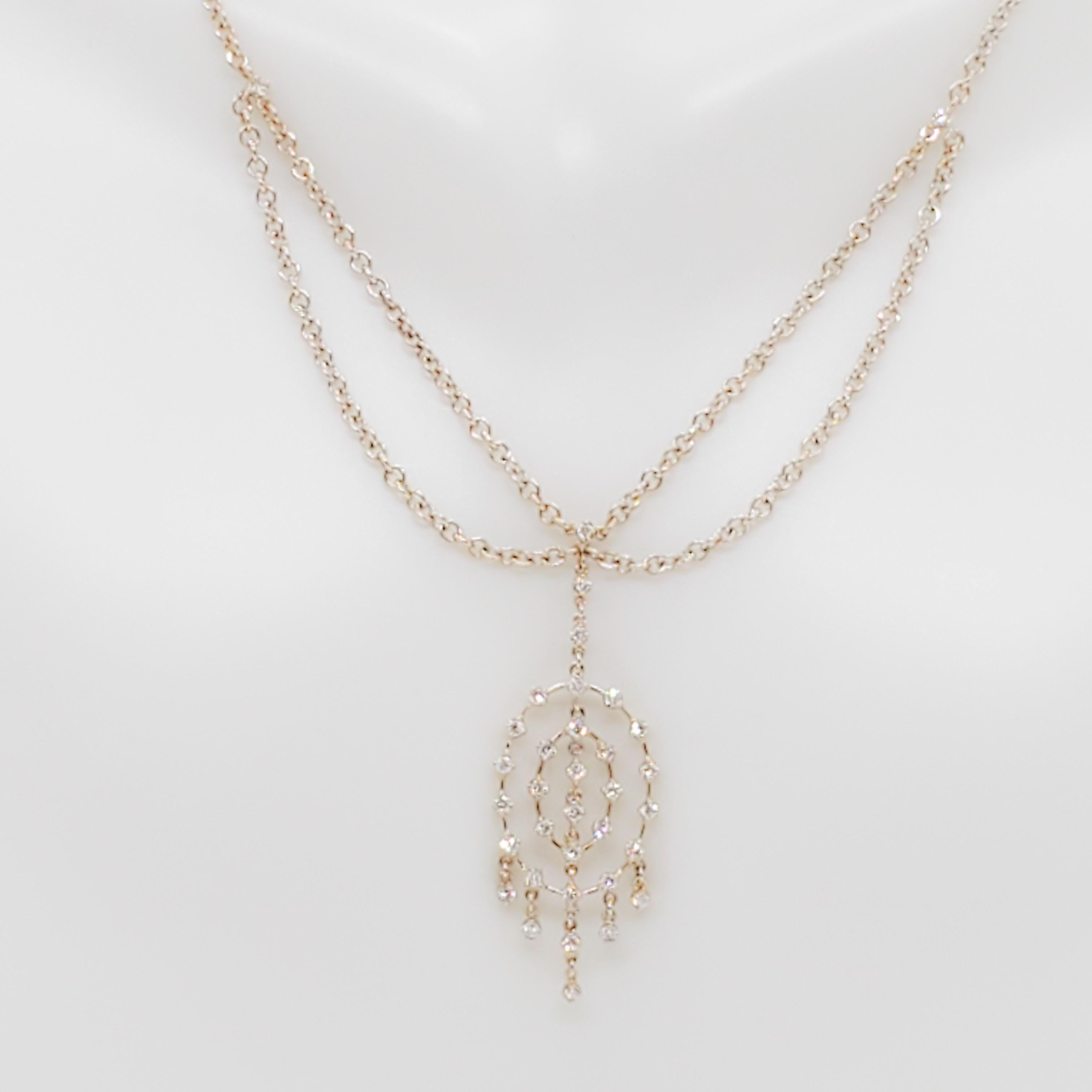 Women's or Men's Estate H. Stern White Diamond Pendant Necklace in 18k Yellow Gold
